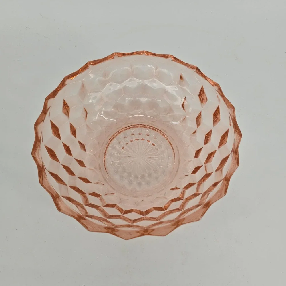 Vintage Jeannette Pink Depression Glass Cube Bowl Cubist 6.5 Art Deco Salad Dish